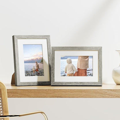 Vittanly 6x8 Picture Frames Set of 9, Shatter Resistant Plexiglass, Display 4x6 Pictures with Mat or 6x8 without Mat, Photo Frames for Wall or Tabletop, Engineered Wood, Grey
