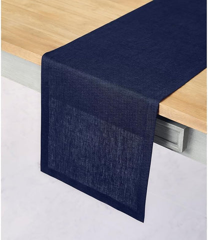Solino Home Linen Navy Table Runner 90 Inches Long - 100% Pure Linen 14 x 90 Inch Table Runner for Dining, Fall, Autumn, Thanksgiving - Fete