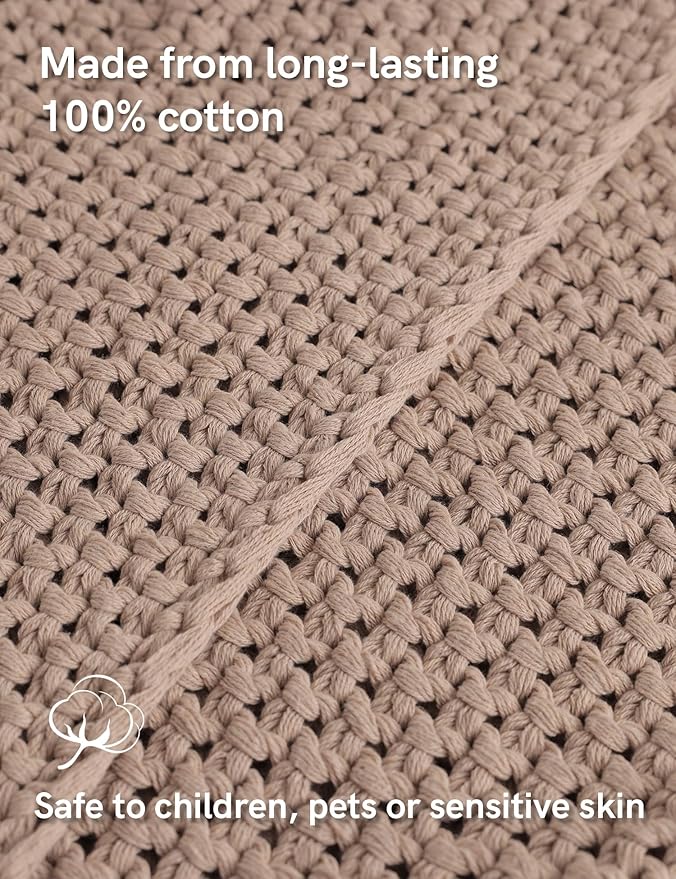 YnM Chunky Cotton Knit Throw Blanket, Cable Knit Throws for Bed Couch Sofa, Comfy & Relaxing, Decorative Piece for Farmhouse Modern Boho Rustic Scandinavian Chic Vibe, Beige 60x80 Inches
