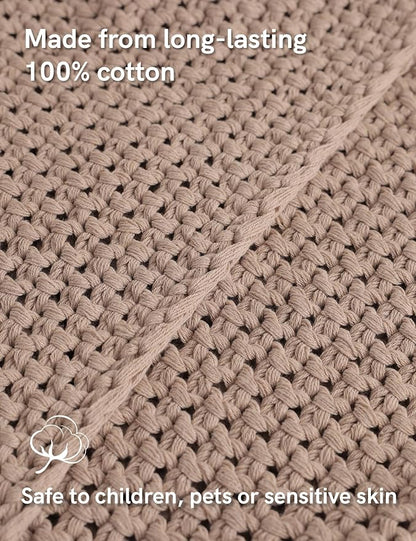 YnM Chunky Cotton Knit Throw Blanket, Cable Knit Throws for Bed Couch Sofa, Comfy & Relaxing, Decorative Piece for Farmhouse Modern Boho Rustic Scandinavian Chic Vibe, Beige 60x80 Inches