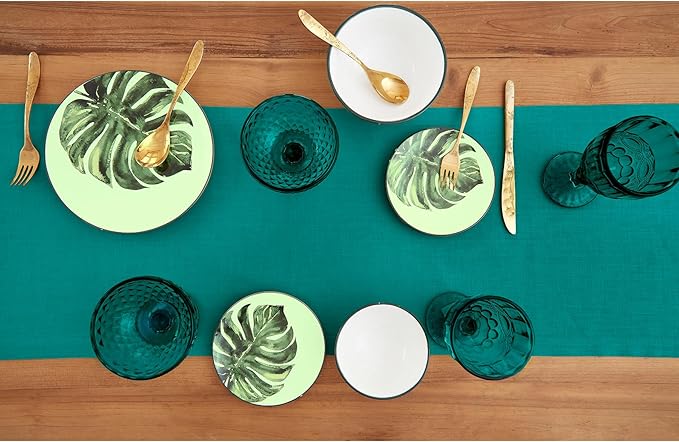 Solino Home Linen Teal Table Runner 90 Inches Long - 100% Pure Linen 14 x 90 Inch Table Runner for Dining, Fall, Autumn - Fete, Handcrafted and Machine Washable