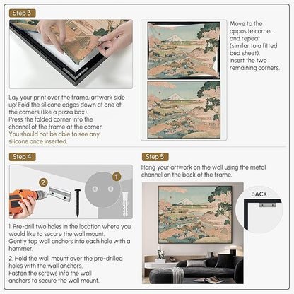 SIGNWIN 46"x60" Extra Large Framed Wall Art Japanese Ukiyo-e Landscape, Timeless Mt. Fuji Scene for Zen-Inspired or Asian-Style Interiors for Home Living Room Bedroom Decor (Frame Assembly Required)