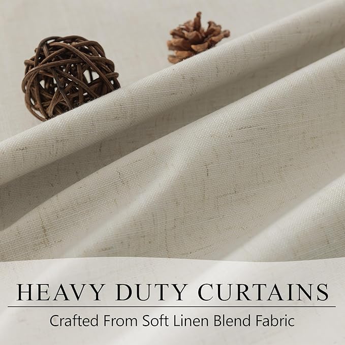 Beige Linen Curtains Boho Textured 100% Blackout Burlap Curtains 86 Inch Length 2 Panels Set Thermal Insulated Country Curtain for Living Room Bedroom Darkening Rustic Farmhouse Drape 52x86 Long