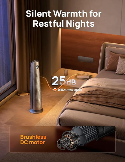 Dreo Space Heater Indoor, 30" Electric Heaters with Remote, 120° Oscillation, Adjustable Thermostat, 5 Heat & 3 Fan levels, 8 Safety Protections, 25dB Quiet, 1-12H Timer, Large Room Bedroom, Silver
