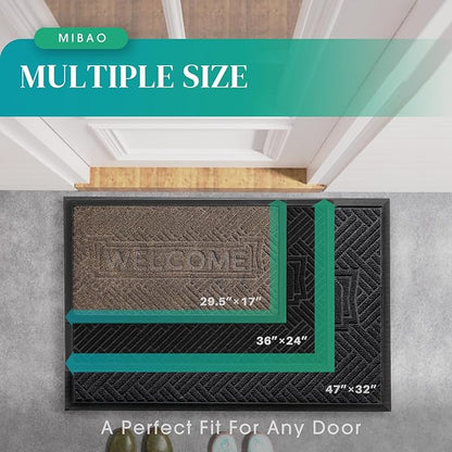 Mibao Front Door Mat Outside Entrance, Durable Outdoor Indoor Mat, Low Profile Heavy Duty Doormat, Non-Slip, Traps Dirt and Moisture, Easy Clean Patio Porch Entryway Mat, 29.5" x 17", Black