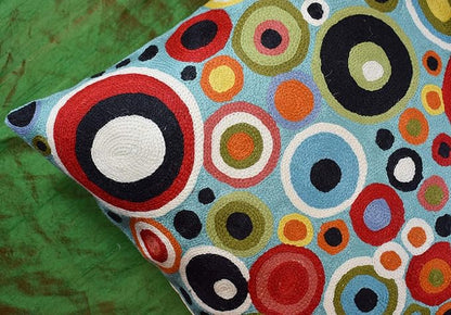 Turquoise Polka Dots Decorative Pillow Cover Contemporary Pillowcase Blue Modern Outdoor Chair Cushion Throw Sofa Couch Cushions Hand Embroidered Wool 18x18