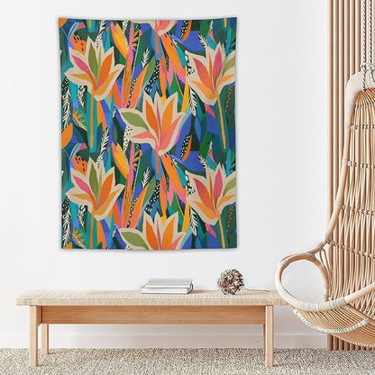 ICMOLYYENLO Boho Green Leaves Tapestry, Mid Century Abstract Tropical Palm Leaves Modern Minimalist Geometric Wall Hanging, Neutral Home Decor Art for Living Room Bedroom Dorm 60x60 Inch