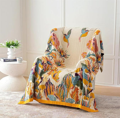 100% Cotton Throw Blanket for Bed Couch Summer 98''x 98'' Super Soft Muslin Blankets Warm Boho Quilt Lightweight Farmhouse Decorative Bed Blankets