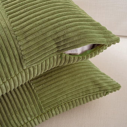 Fancy Homi 2 Packs Moss Green Lumbar Decorative Throw Pillow Covers 14x24 Inch for Couch Bed, Rustic Farmhouse Boho Home Decor, Soft Striped Corduroy Rectangle Accent Cushion Case 35x60 cm