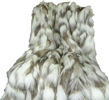 Ivory Beige Luxury Faux Fur Throw Blanket - Tibet Fox Fur - 96W x 110L Bedspread