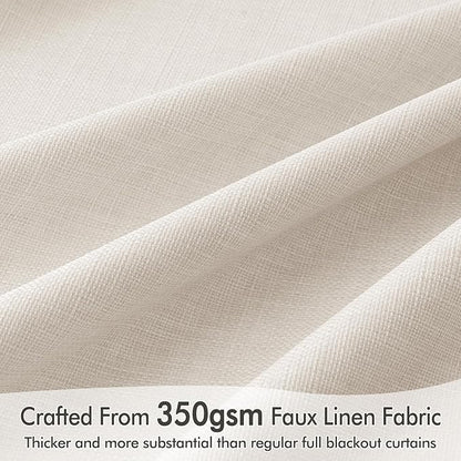 MIULEE 100% Blackout Curtains 84 Inch Long 2 Panels for Bedroom, Thick Luxury Faux Linen Black Out Curtain Room Darkening Back Tab Pleat Window Textured Drapes with Hooks for Living Room, Ivory