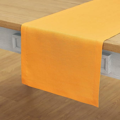 Solino Home Linen Table Runner 108 Inches Long - 100% Pure Linen Tangerine Yellow Dining Table Runner 14 x 108 Inch - Fete