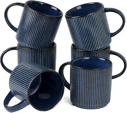 famiware Coffee Mug Set for 6, Star 12 oz Catering Mugs Cup Set with Handle for Coffee, Tea, Cocoa, Milk - Ceramic Stoneware Drinkware Set, Nebulas Blue