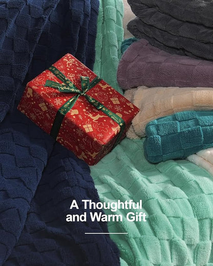 Pawque Super Soft Cozy Throw Blanket Queen Size for Couch Bed, Fluffy Sherpa Fleece Reversible Thick Warm Fuzzy Blanket for All-Season, 3D Checkered Jacquard Decorative Blankets, Sage Green, 90"x90"