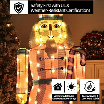 61Inch Nutcracker Christmas Decor Outdoor with LEDs 5 Feet Lighted Large Nutcracker Lighted Christmas Decorations Outdoor with Stakes & Zip Ties for Xmas Yard, Porch, Lawn