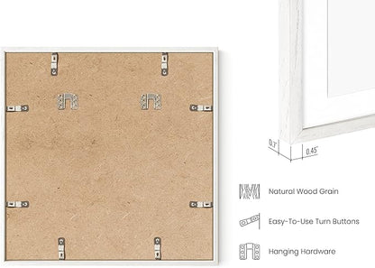 HAUS AND HUES Solid Oak Wood 16”x16” Picture Frames Matted to 12”x12” Set of 4 - White Picture Frames 16x16, White Square Frames 16x16, 16 x 16 Picture Frame Pack, Square Gallery Wall Frames