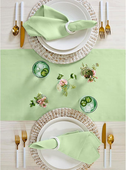 Solino Home Linen Table Runner 108 Inches Long - 100% Pure Linen Pastel Green Table Runner 14 x 108 Inch - Fete