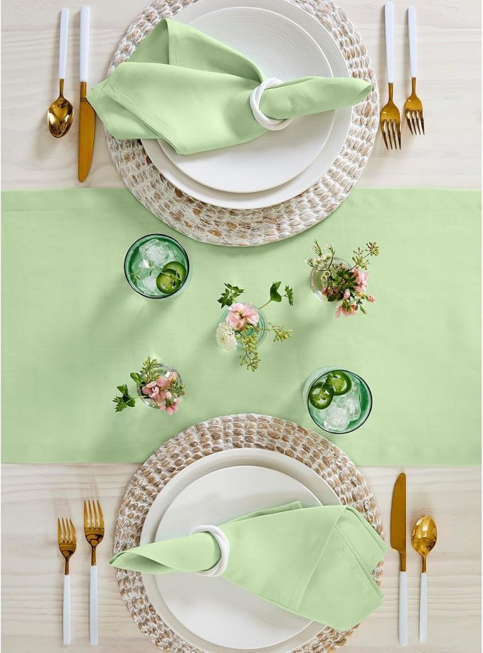 Solino Home Linen Table Runner 120 Inches Long - 100% Pure Linen Pastel Green Table Runner 14 x 120 Inch - Fete