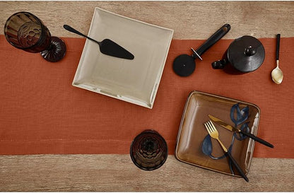 Solino Home Linen Cinnamon Hemstitch Table Runner 48 Inches - 100% Pure Linen Small Table Runner 14 x 48 Inch Ideal for Dresser and Coffee Tables - Classic Hemstitch - Fall, Halloween, Thanksgiving