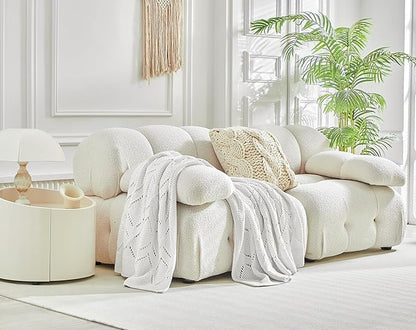 Longhui bedding Chunky Cotton Knit Throw Blanket for Couch, Sofa, Bed, or Chair, Decorative Breathable Fall Cable Knit Blanket 51 x 63 Inches, Medium Weight Cream