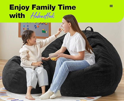 Hobestluk 4.5FT Bean Bag Chair Giant Bean Bag Chair with Filler Included Adult Bean Bag Chairs with Removable Cover for Bedroom Living Room - (Jumbo, Black)