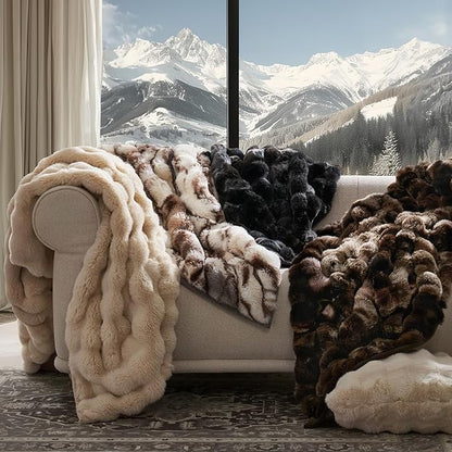 EVERGRACE Ultra Soft Luxury Fluffy Ridgeline Faux Rabbit Fur Throw Blanket, Thick Warm Bubble Throw for Bed, Cozy Plush Reversible Blankets for Couch, Chair, Sofa, Mocha Brown, 50x60 Inches, 870 GSM