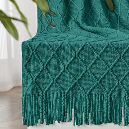 inhand Knitted Throw Blankets for Couch and Bed, Soft Cozy Knit Blanket with Tassel, Blue Lightweight Decorative Blankets and Throws, Farmhouse Warm Woven Blanket for Men and Women, 60"x80"