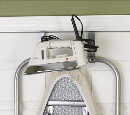Household Essentials 144222 Over The Door Small Ironing Board with Iron Holder, Natural Cotton Cover Silver