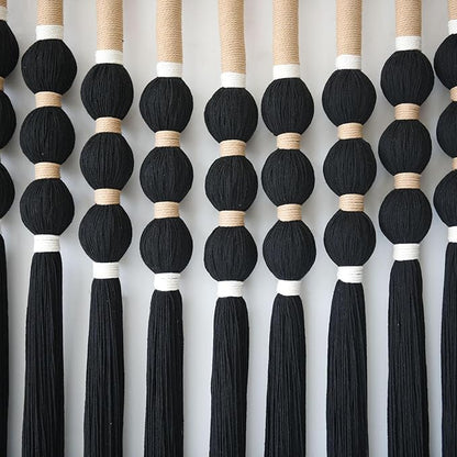 Macrame Wall Hanging Boho Wall Decor Black Fiber Yarn Wall Art Handmade Cotton Spherical Knot for Living Room Bedroom Nursery Office Home Decor27" W x 33" L