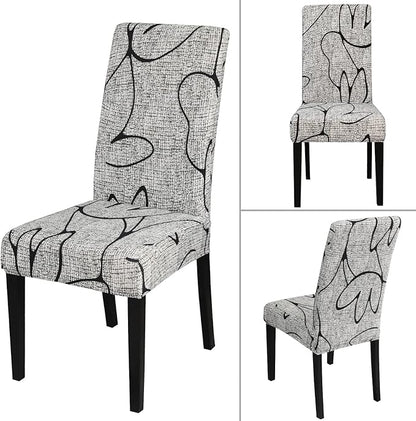 JQinHome Pattern Chair Covers for Dining Room Set of 8, High Stretch Removable Washable Parsons Chair Slipcover for Home Party Hotel Wedding Ceremony (8PCS, Lotus Gray)