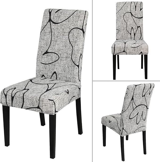JQinHome Pattern Chair Covers for Dining Room Set of 2, High Stretch Removable Washable Parsons Chair Slipcover for Home Party Hotel Wedding Ceremony (2PCS, Lotus Gray)