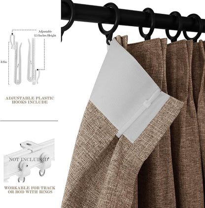 Full Blackout Privacy Curtains, 240 Inch Extra Wide Linen Blend Drapes, Pinch Pleat Window Drapery for Room Divider Storage/Space Room Separation, 1 Panel, W 240" x L 108", Taupe