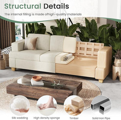 2 Piece Set Comfy Sofa Couch, 2 3-Seater Sofa with Deep Seats, Modern Sleeper Couch for Living Room, Beige Chenille