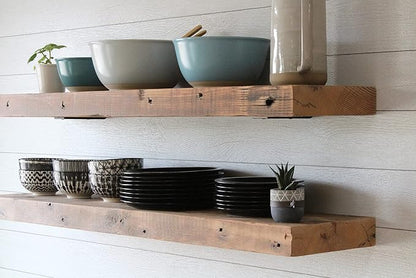 Urban Legacy Reclaimed Barn Joist Deep Floating Shelves | Deep Shelves with Low Profile Shelf Bracket with High Weight Capacity, Set of 2 (48" x 11" x 2.5", Natural)