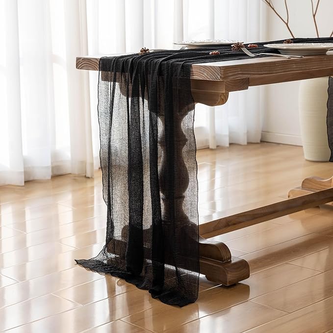 Black Table Runner Cheesecloth Gauze Rustic Premium Cotton Cheese Cloth Table Runner 120 Inch 10 FT for Wedding Bridal Baby Shower Long Sheer Boho Home Decorations