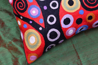 Klimt Tree of Life Pillow Cover | Red Floral Pillowcase | Flower Accent Pillows |Suzani Cushions | Flower Pillows | Modern Floral Cushion Cover | Hand Embroidered Wool Size - 18x18