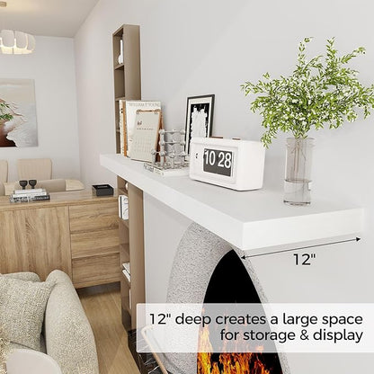 Fun Memories White Floating Shelves 55 Inch Long, 12 Inch Deep Floating Shelves for Wall, 55 x 12 Large Wall Shelf for Fireplace Mantel, 2 Inch Thick Storage Shelves for Living Room, Bedroom, 1 Pack