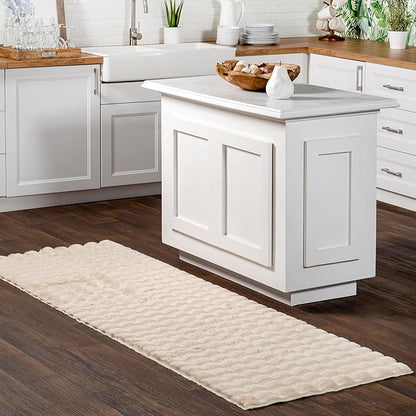 nuLOOM Jeni Solid Faux Rabbit Machine Washable Runner Rug, 2' 6" x 10', Beige