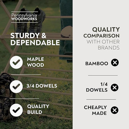 Pennsylvania Woodworks Premium American Maple Clothes Drying Rack - Handcrafted in Pennsylvania - Solid Wood Construction, Collapsible, Eco-Friendly Laundry Solution (Medium)