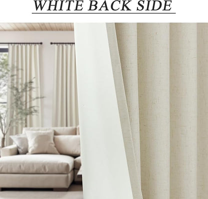 Beige Linen Curtains Boho Textured 100% Blackout Burlap Curtains 86 Inch Length 2 Panels Set Thermal Insulated Country Curtain for Living Room Bedroom Darkening Rustic Farmhouse Drape 52x86 Long