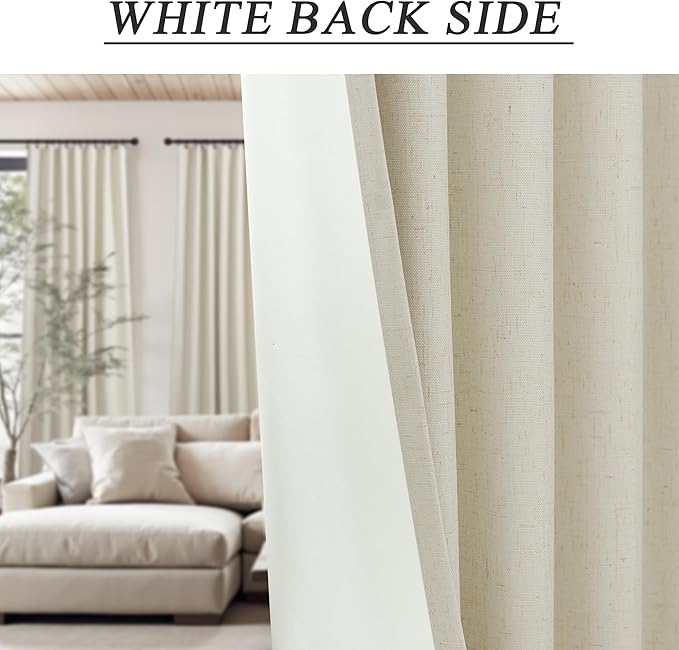 DANCURTON Extra Long Blackout Curtains for 12 Foot High Living Room Bedroom Large Window Back Tab Flax Linen Drapes 144 Inch Length 2 Panels Set Noise Reducing Thermal Insulated Winter Curtains Beige
