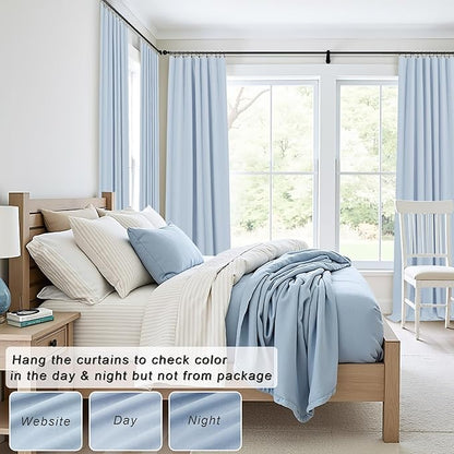 DANCURTON 108 Inch Curtains 2 Panel Set Light Blue Linen Floor to Ceiling Darkening Extra Long Living Room Curtains 108 Inches Long Insulated Thermal Drapes for Summer Heat Blocking Patio Sliding Door