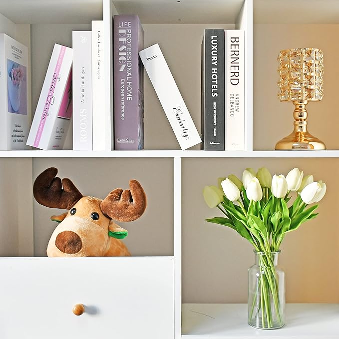 Mandy's Artificial Tulips 20 Stems Cream PU Faux Flowers for Wedding Home Decor 13.5 Inch