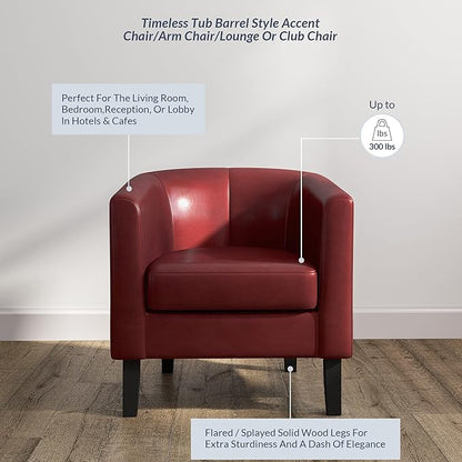 BELLEZE Accent Barrel Chair,Set of 2 Round Chair Club Tub Sofa Corner Chair with Flared Legs and Cozy Soft Padding for Living Room Bedroom Waiting Room - Red