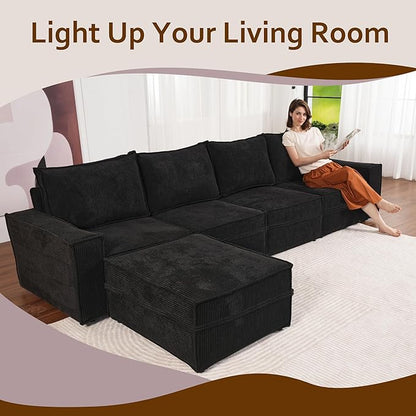 HOOOWOOO Modular Sectional Sofa Couch,Matching Free Combination Cloud Couch Ottoman Chair(Black Corduroy)