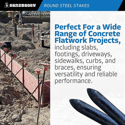 Sandbaggy Round Steel Concrete Form Stakes with Nail Holes - Rust Resistant Coating - Removable, Reusable (20, 3/4 in X 36 in)