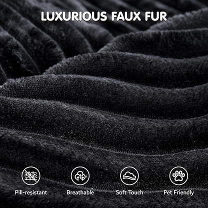 ovios 58" Oversized Round Chair Lounge Chaise Indoor, No Assembly Required, Cloud Large Circle Chair with Plush Fuax Fur, Fluffy Modern Sleeper Sofa Bed for Reading Yoga, Black (Plush Corduroy Fabric)