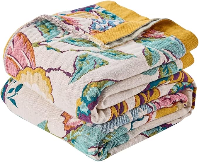Boho Throw Blanket, Reversible Cotton Bohemian Tapestry Hippie Room Decor Double Sided, 100 Cotton King Size Bed Throw, Lightweight Summer Blanket for Travel, Sofa, Picnic,90"x98"