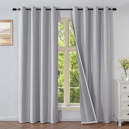 Blackout Curtains 96 Inches Long 2 Panels Set, 100% Black Out Textured Thermal Curtains, Grommet Light Blocking Drapes for Living Room Bedroom Luxury Decor(52W × 96L inch, Greyish White)