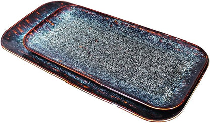 Porcelain Dinner Plates Platters Set of 2, for Fruit, dessert, snack platter, Bread, cupcake, Salad - Microwave, Dishwasher Safe, Scratch Resistant durable, Black Reactive glaze